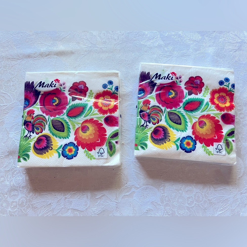 Set of 2 Floral Folk Pattern Lunch Paper Napkins - New